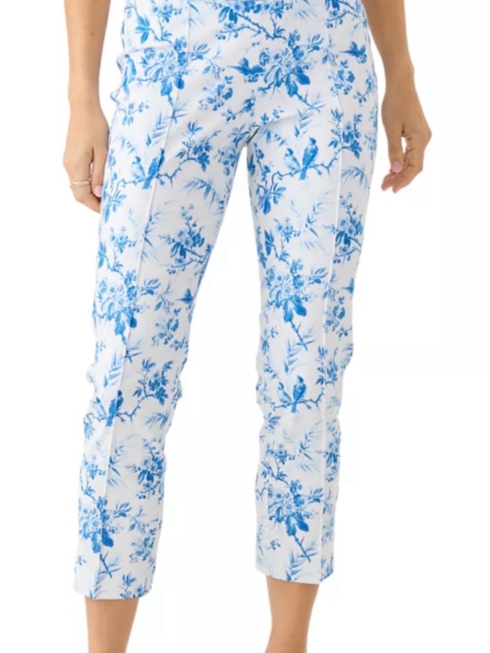NWT Crown & Ivy Blue White Toile Print Ankle Pants Size 10 Coastal Preppy